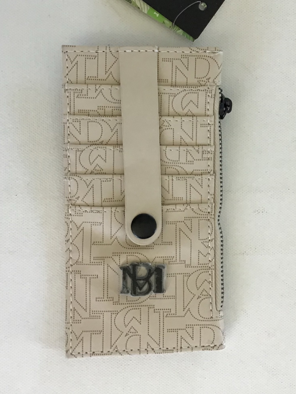 Badgley Mischka Monogram Vegan Leather Credit Card Holder Wallet Beige NWT